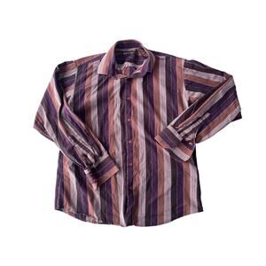 Bachrach Men’s long Sleeve Collared Button Down Shirt in Sz L Purple Brown Strip